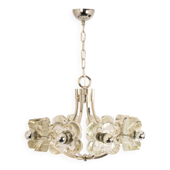 Large chrome glass and crystal pendant by Sische, Germany, 1970s.