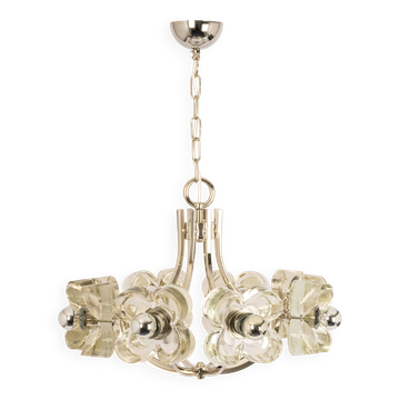 Suspension en verre chromé et cristal par Sische, Allemagne, années 1970