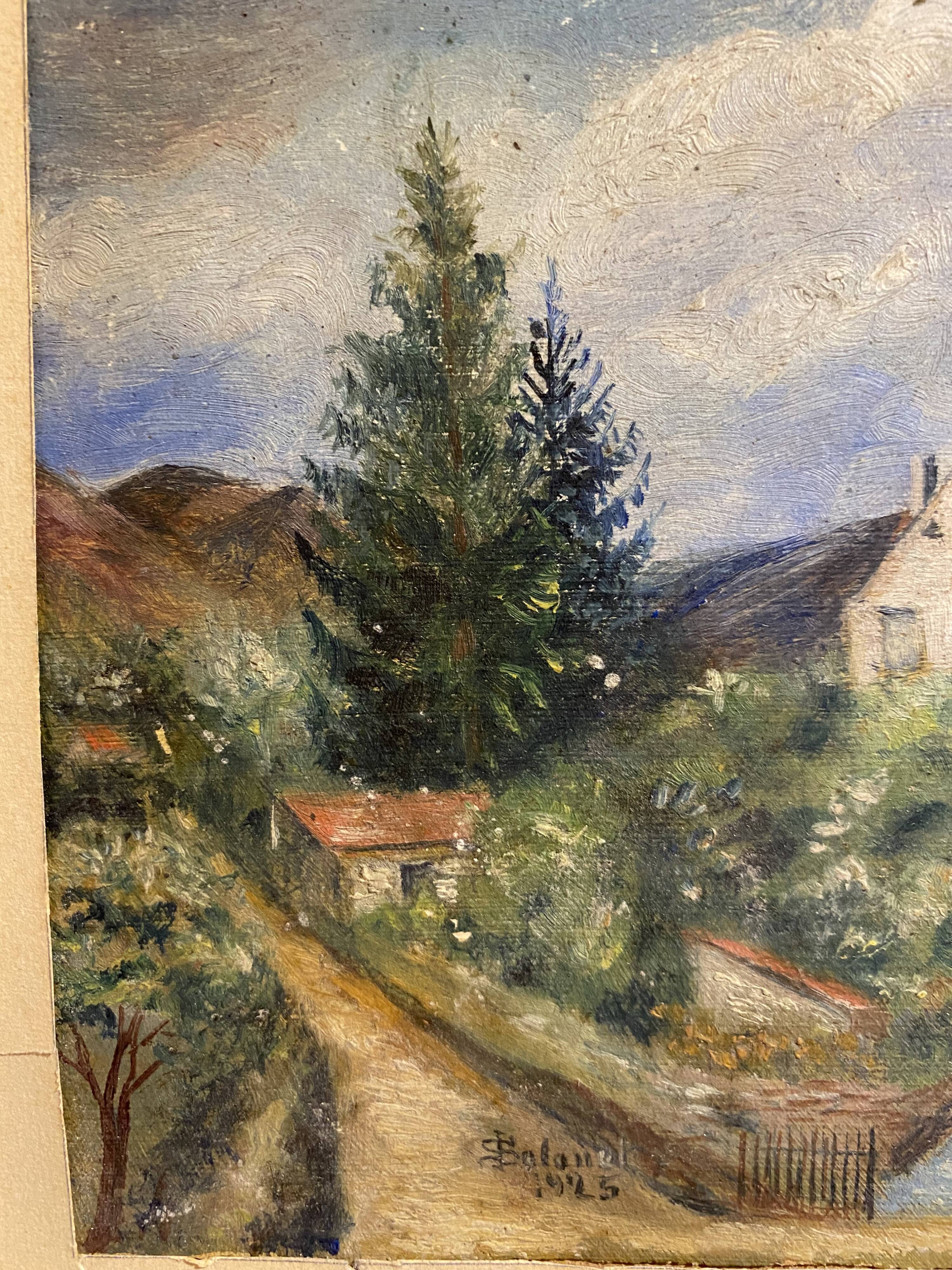 Old painting, landscape with stream signed dated 1925