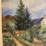Old painting, landscape with stream signed dated 1925