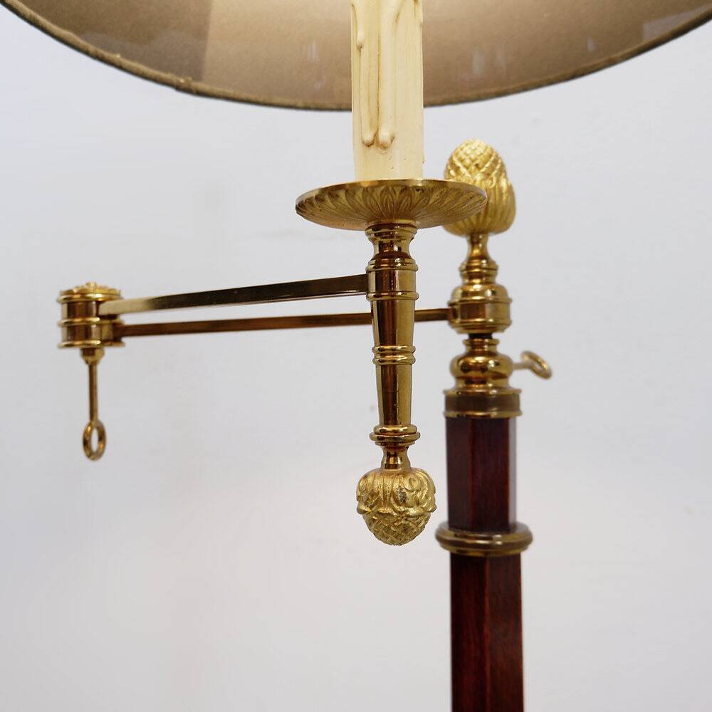 Library or reading floor lamp in brass and wood, mid-20th century.