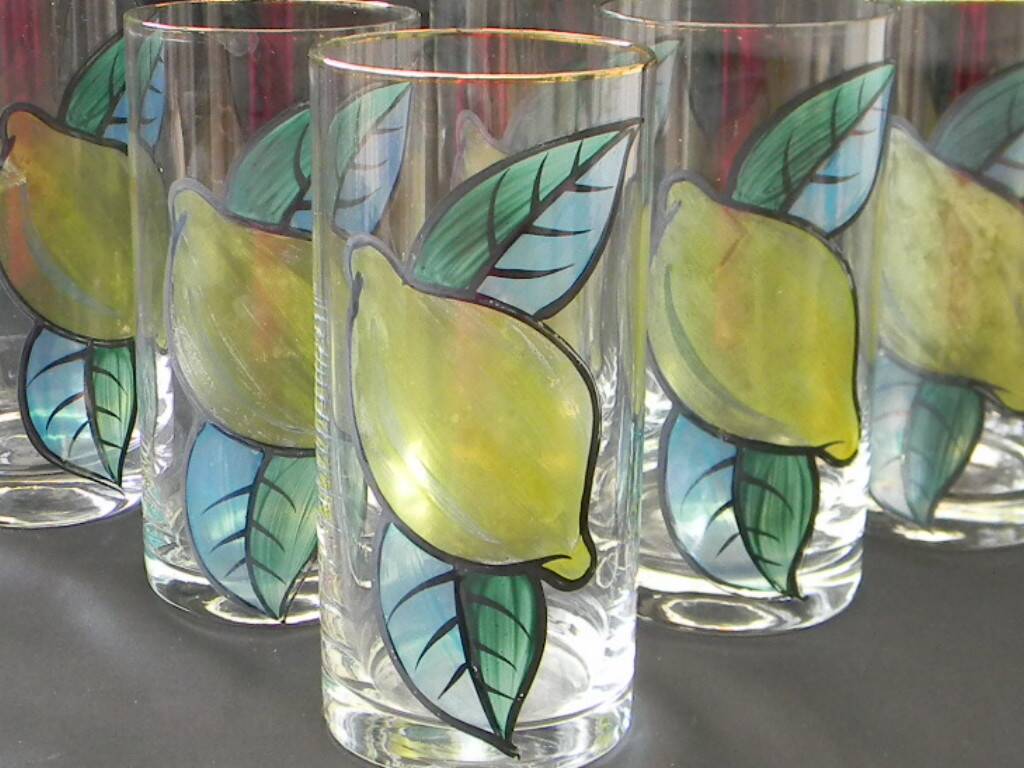6 glass orangeade glasses, 1970s
