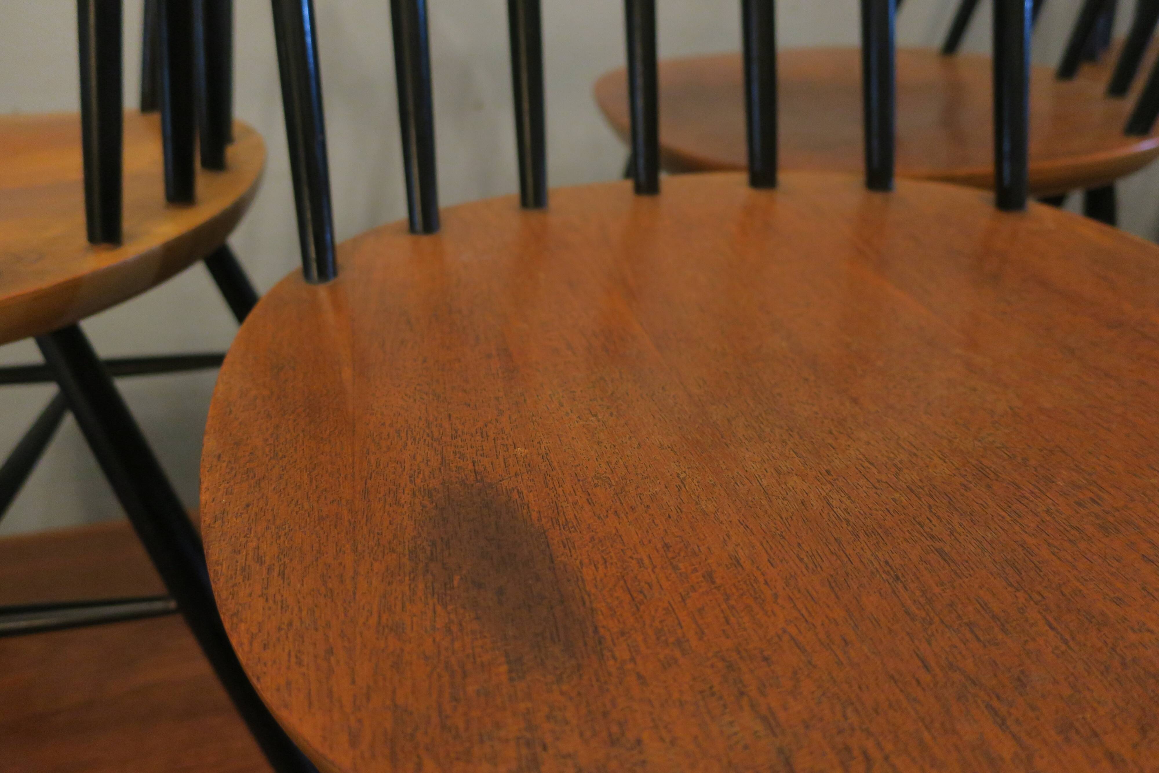 Vintage set of 4 ercol ebonized stick back chairs 1950s