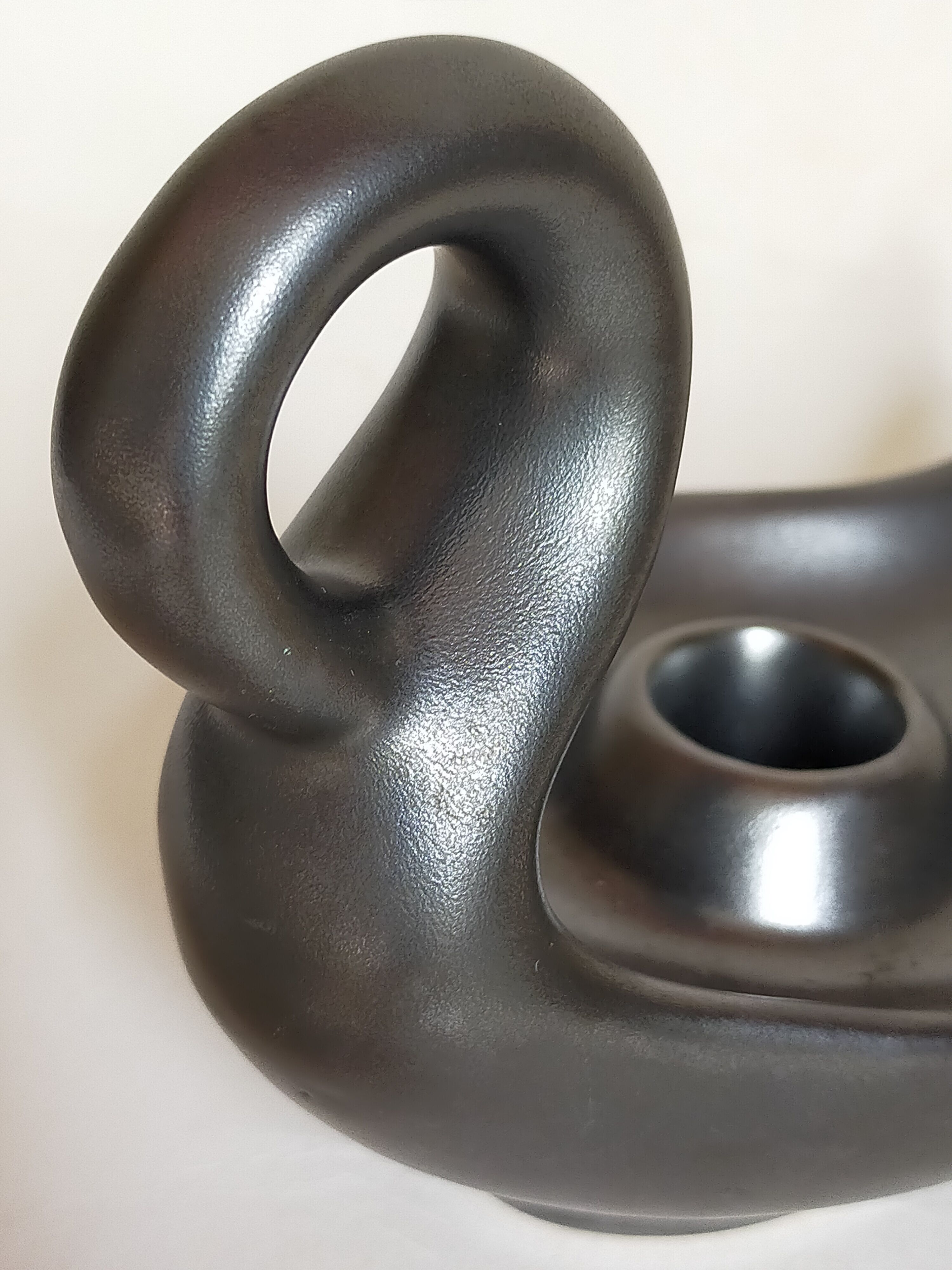 Matt black ceramic cellar rat candle holder 50s