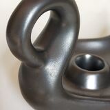 Bougeoir rat-de-cave noir mat en céramique années 50