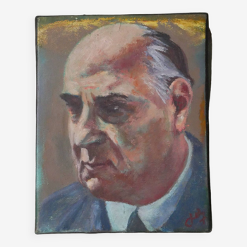 Tableau peinture vintage portrait sujet masculin homme peint visage acrylique
