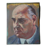 Tableau peinture vintage portrait sujet masculin homme peint visage acrylique