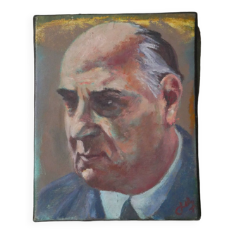 Tableau peinture vintage portrait sujet masculin homme peint visage acrylique