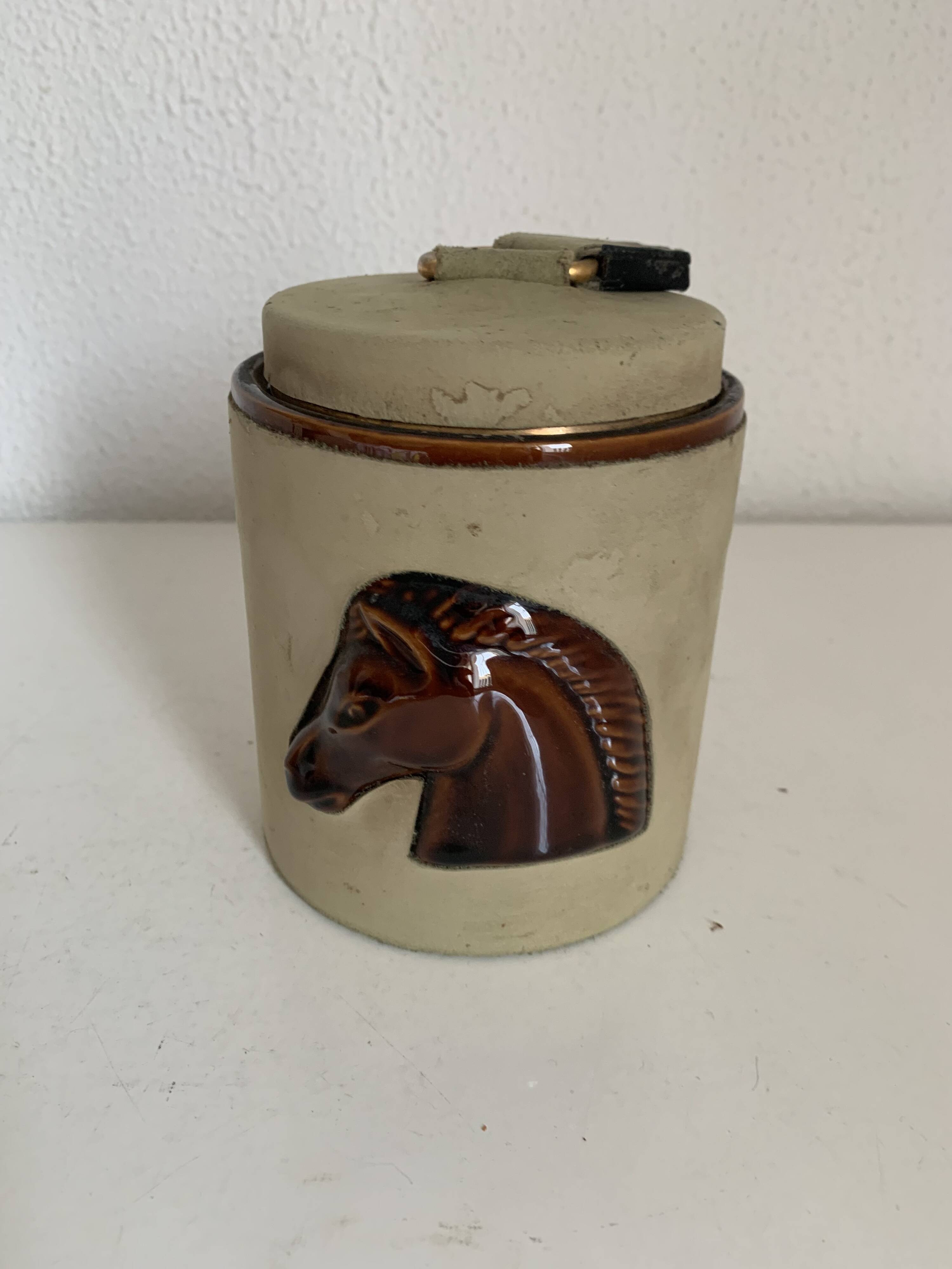 Vintage 1960 Longchamp Suede Horse Sand Cigarette Holder - 11 x 10 cm