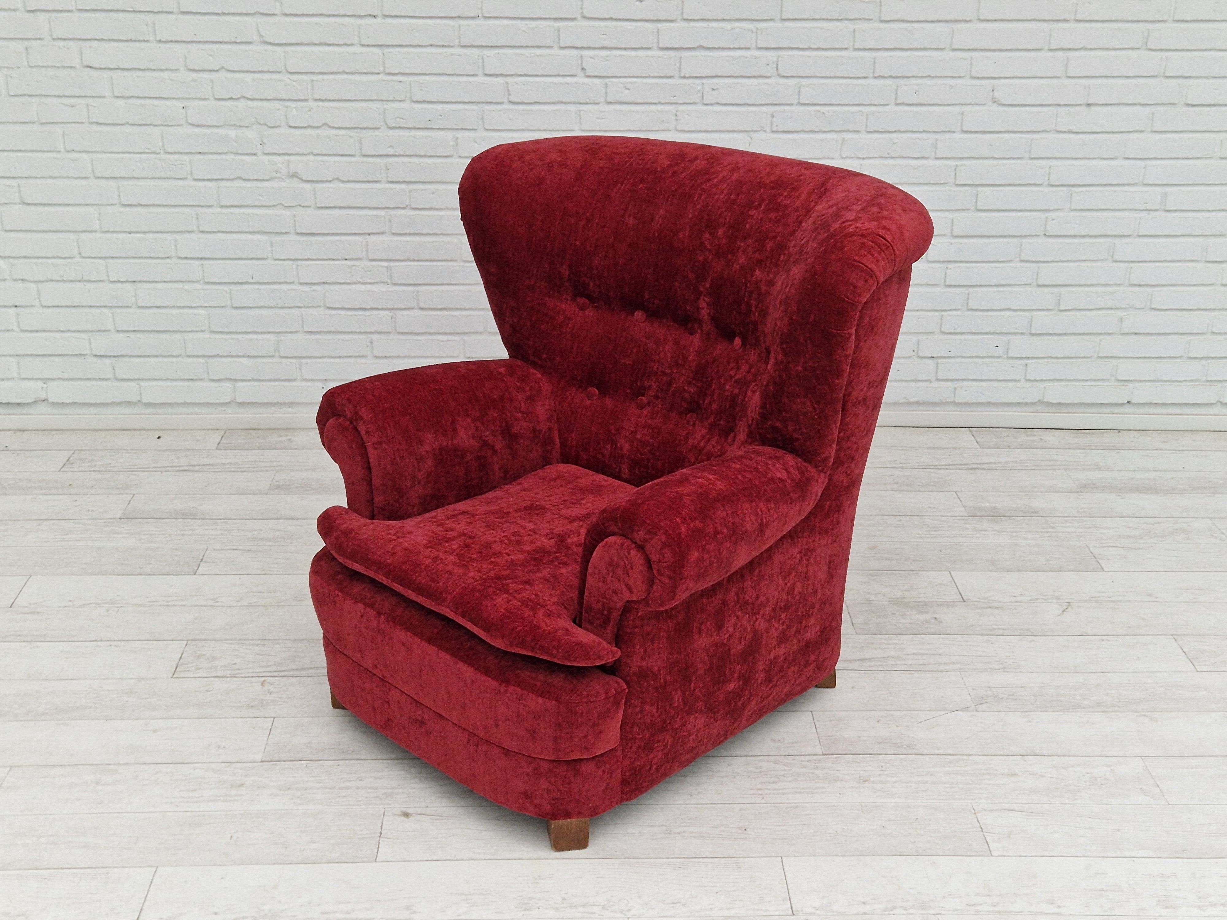 50s, Danish design, refurbished armchair, vintage velour