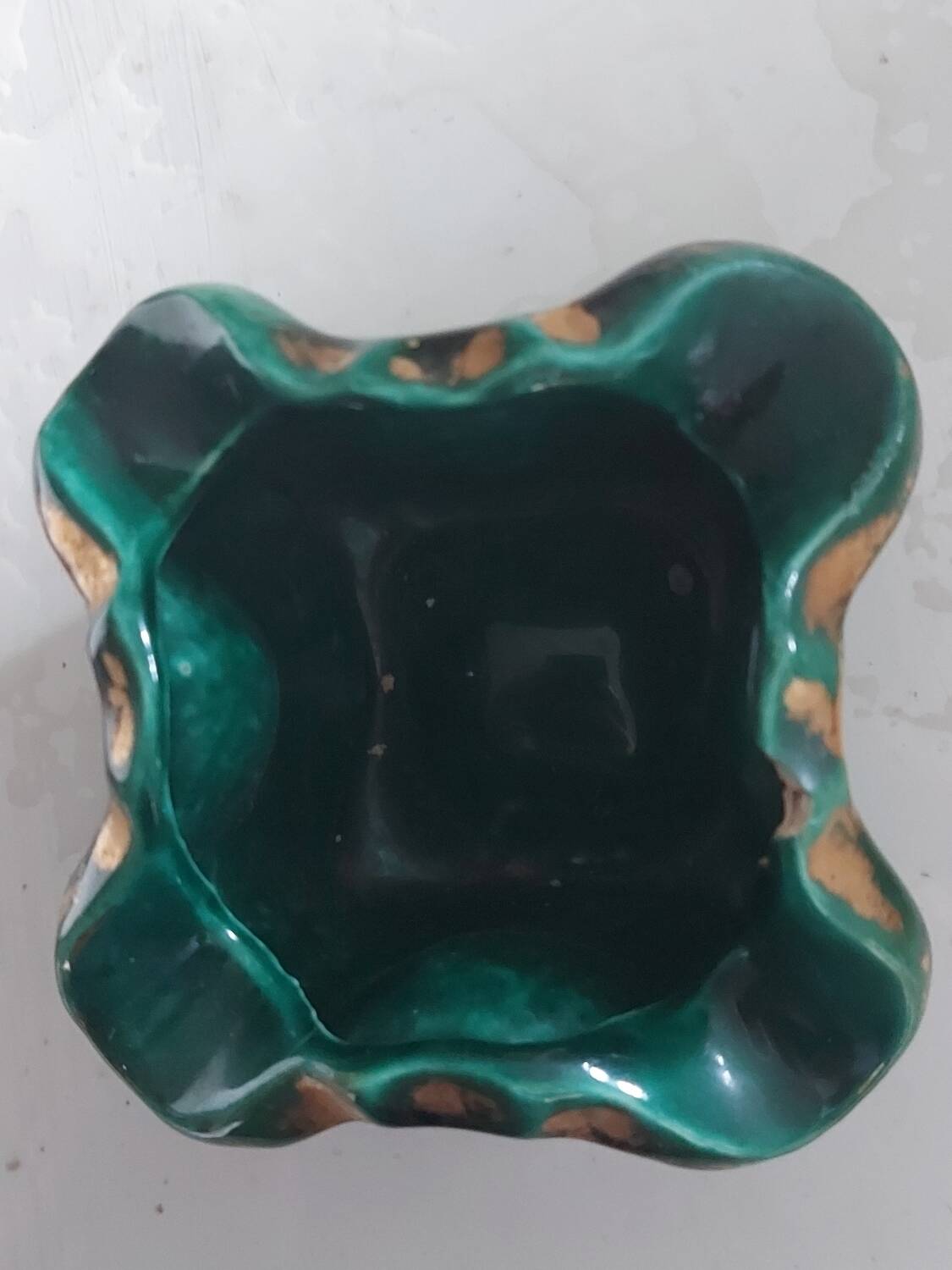 Ancien cendrier céramique vert doré signé SRB paris