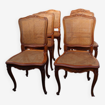 6 chaises en cannage et merisier style Louis XV