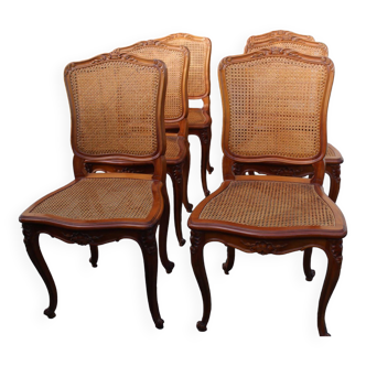 6 chaises en cannage et merisier style Louis XV