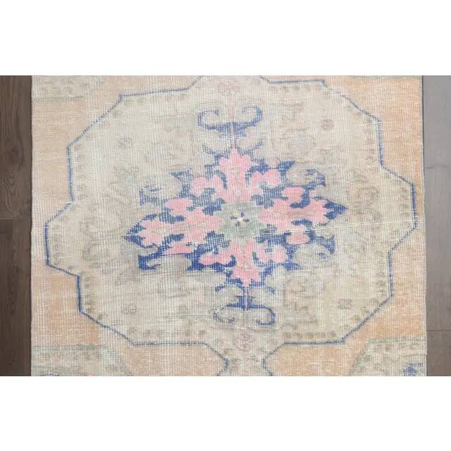 Vintage Turkish Oushak Handmade Wool Cotton Orange Area Rug 100x195