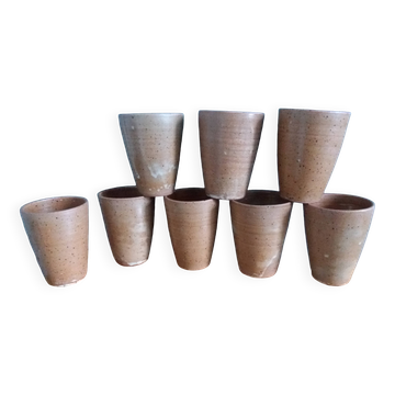 Set of 8 hand-turned stoneware cups or glasses