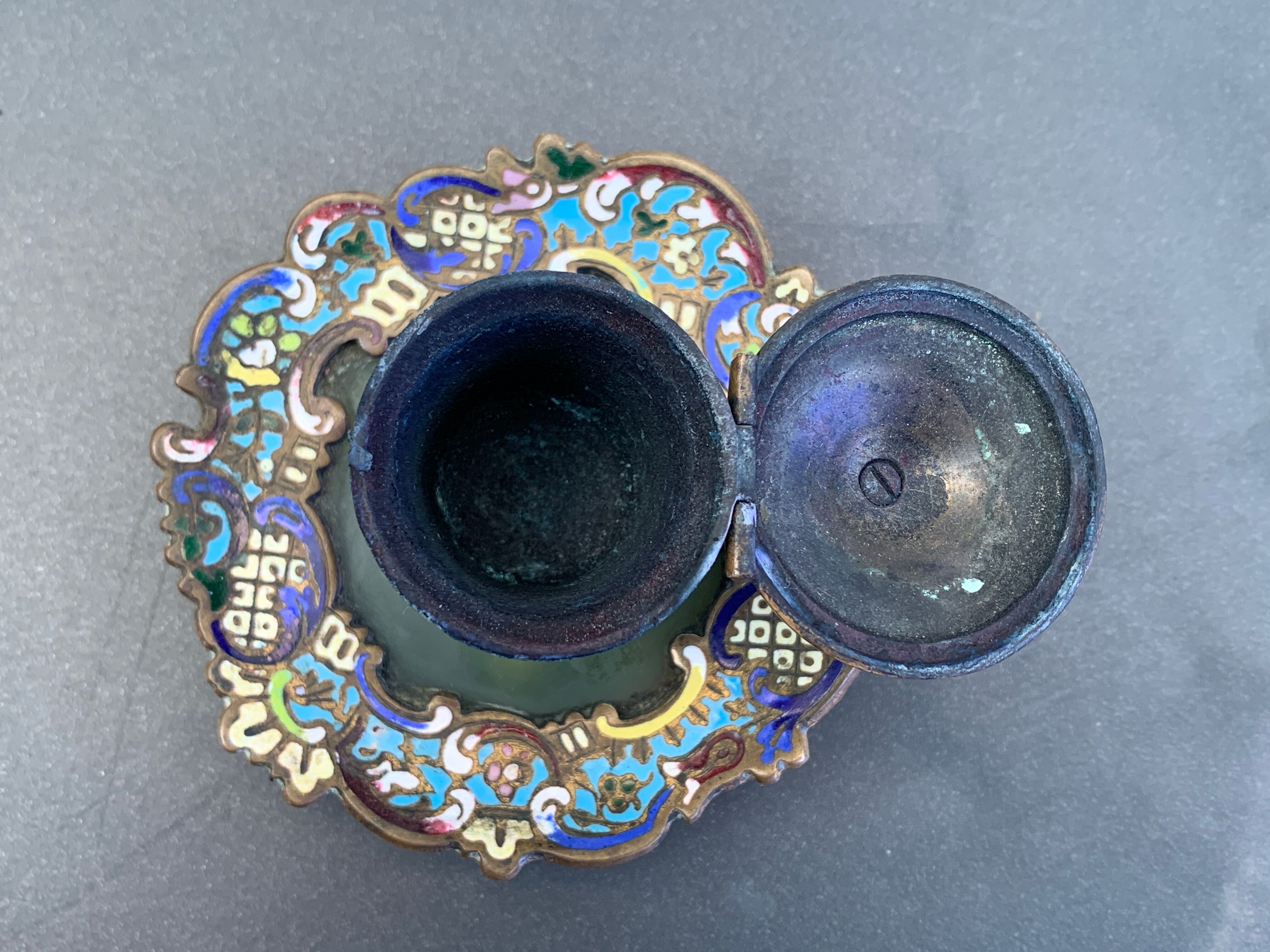 Bronze inkwell, cloisonné enamels, Napoleon III era