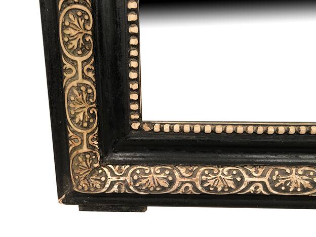 Napoleon III curved mirror, blackened wood frame with cream trim