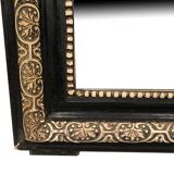 Napoleon III curved mirror, blackened wood frame with cream trim