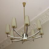 Italian brass and art glass chandelier, 1970s