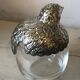 Quail-shaped table mustard silver metal and glass