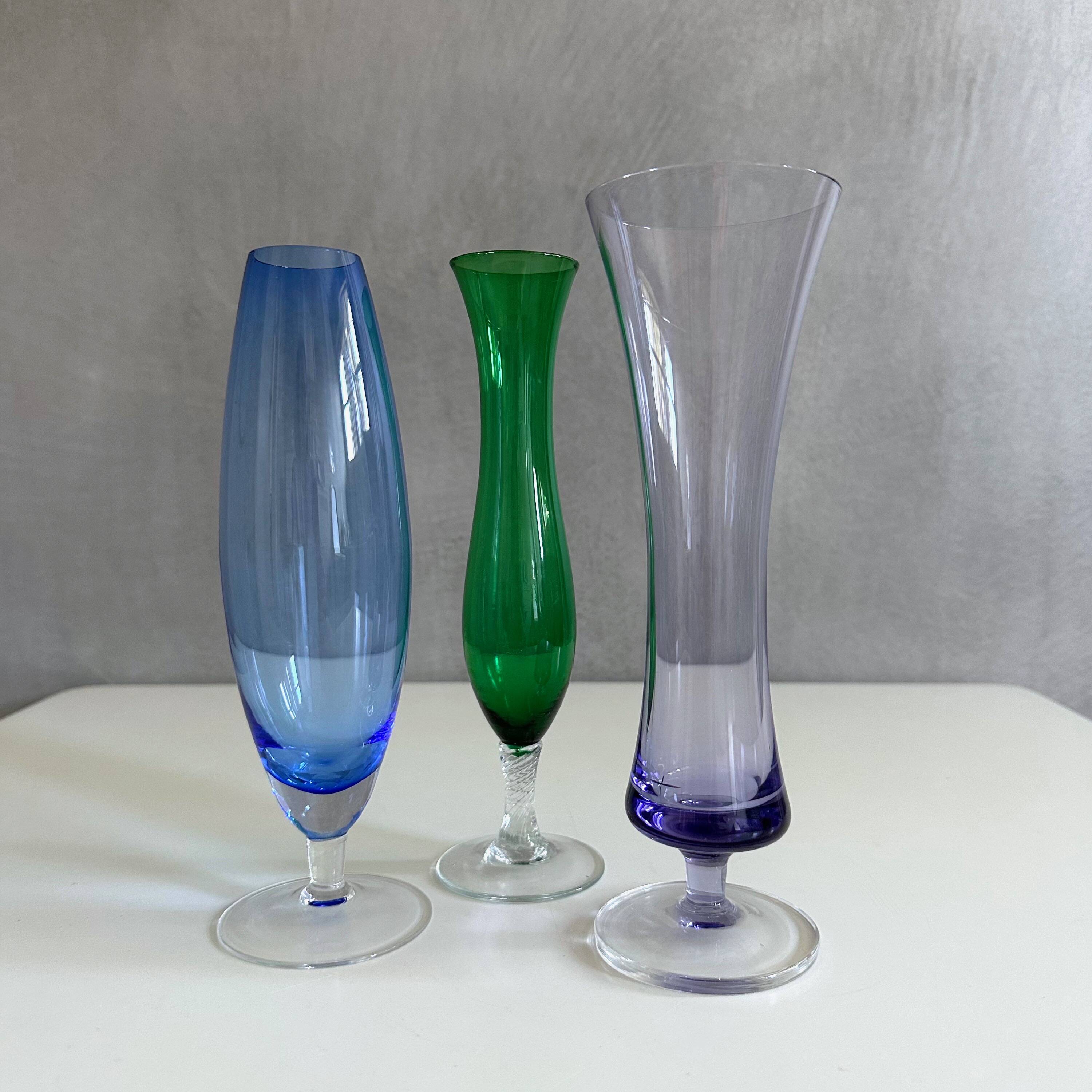 Mid-century glass vase collection, 60's vases, vintage interior