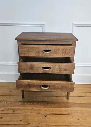 Vintage wooden side table with 3 drawers - 1960s