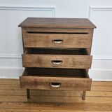 Vintage wooden side table with 3 drawers - 1960s