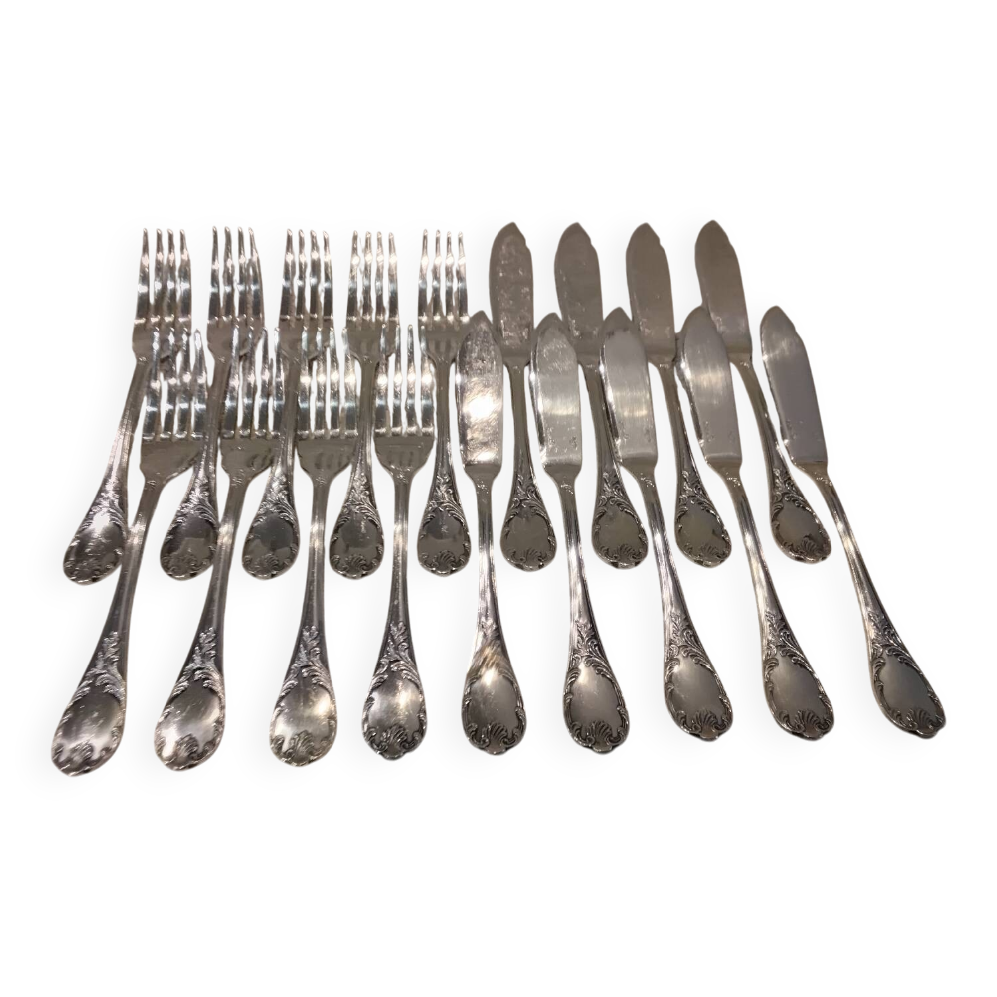 9 couverts à poisson 18p métal argenté orfèvre Christofle Marly