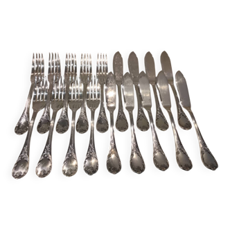 9 couverts à poisson 18p métal argenté orfèvre Christofle Marly