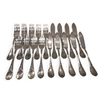 9 fish cutlery pieces, 18 pieces, silver-plated metal, Christofle Marly silversmiths