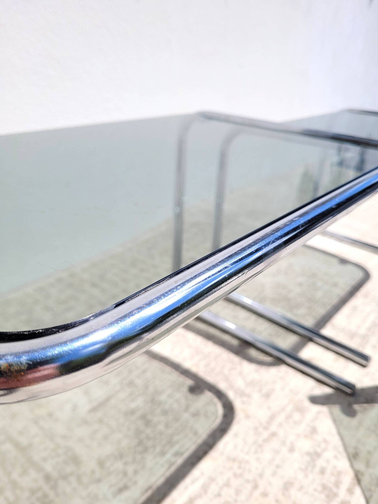 Vintage nesting coffee tables in chrome and smoked glass