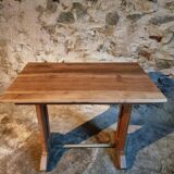 Vintage 1930s French bistro table – beech base, walnut top and nickel-plated stand