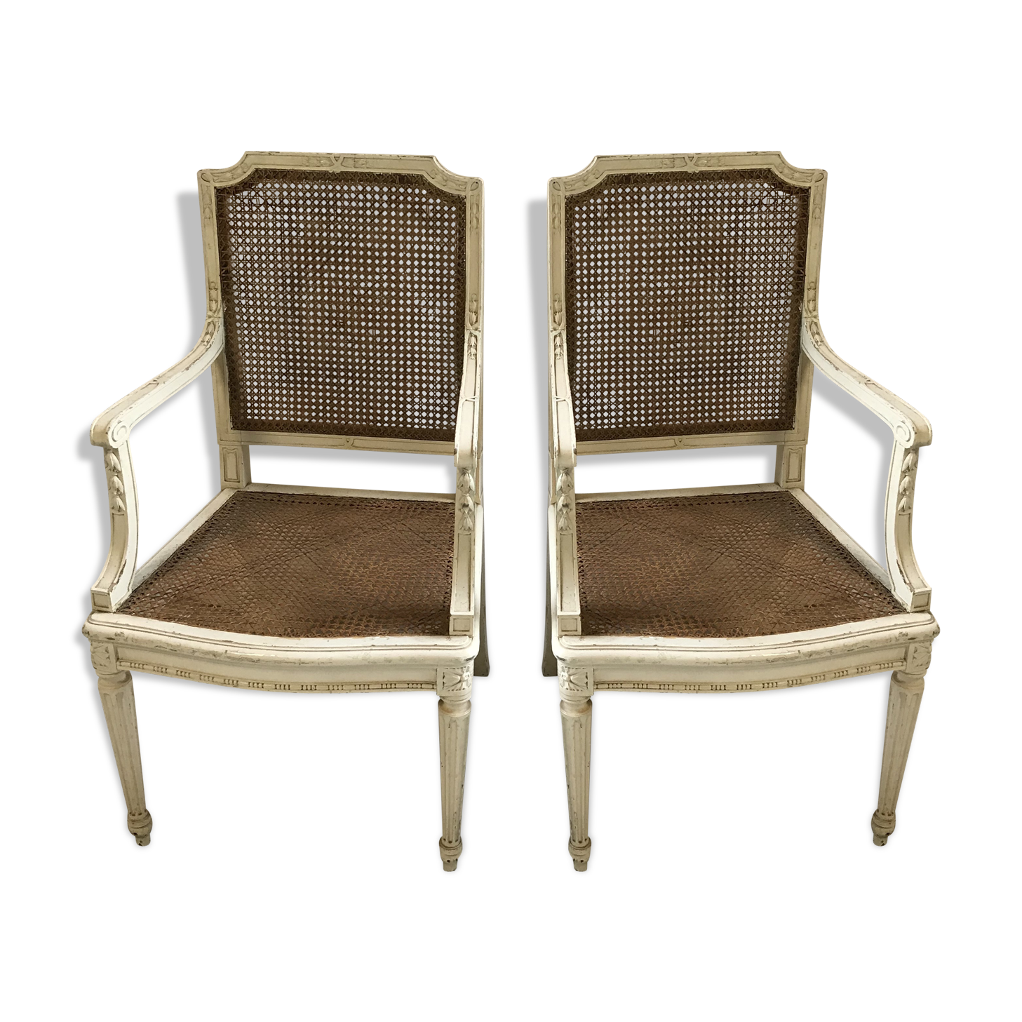 Duo of cane armchairs