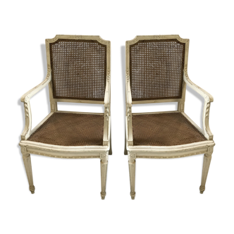 Duo of cane armchairs