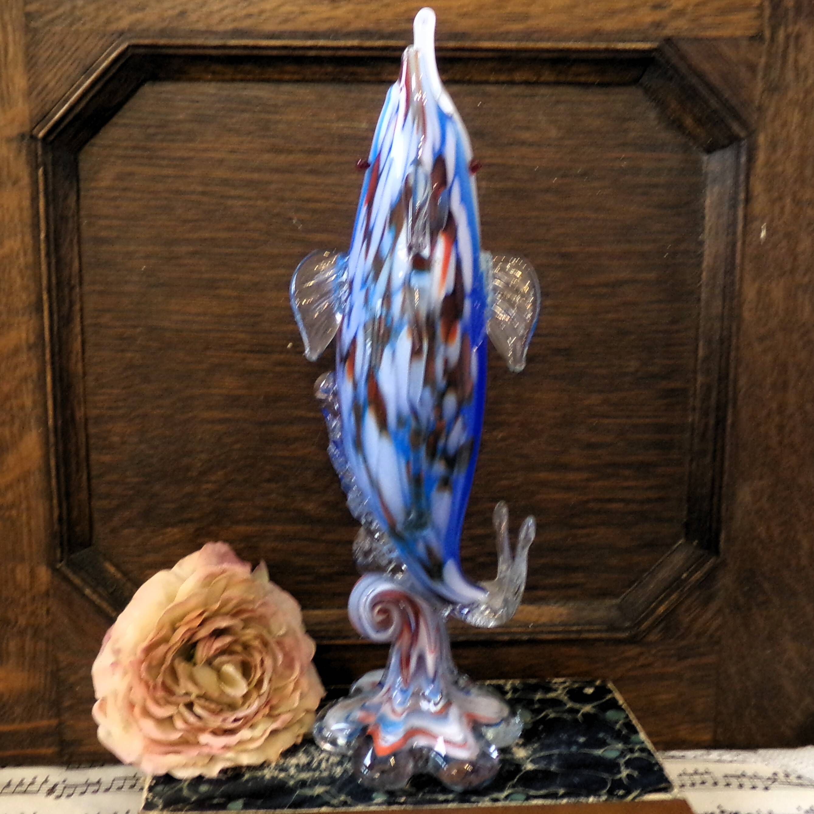Vase Murano Magnifique vase solifleur en forme de poisson bondissant