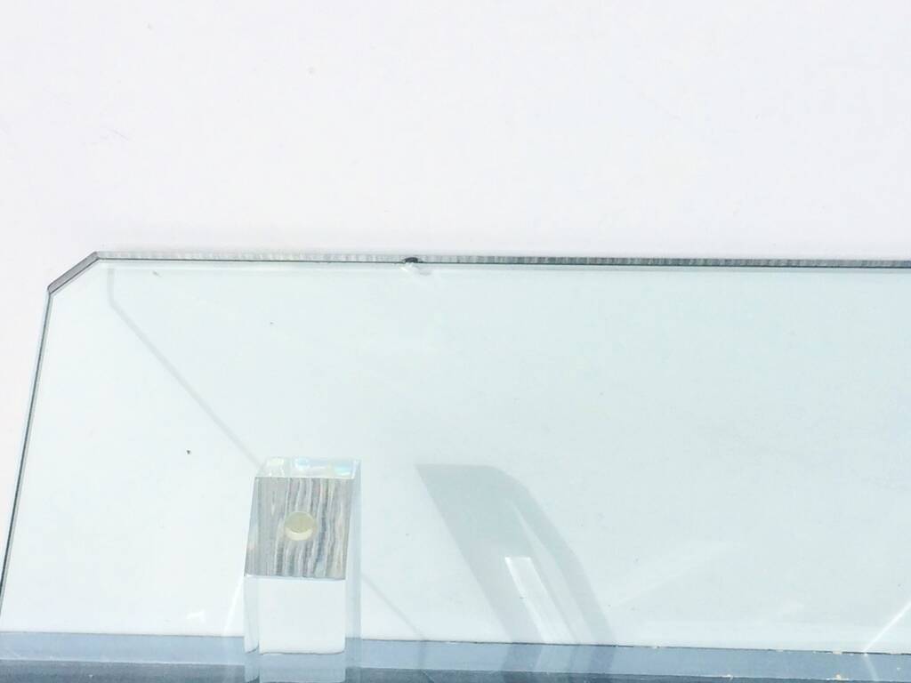 Square coffee table ' Trestles '. Plexi & glass. Vintage 80s