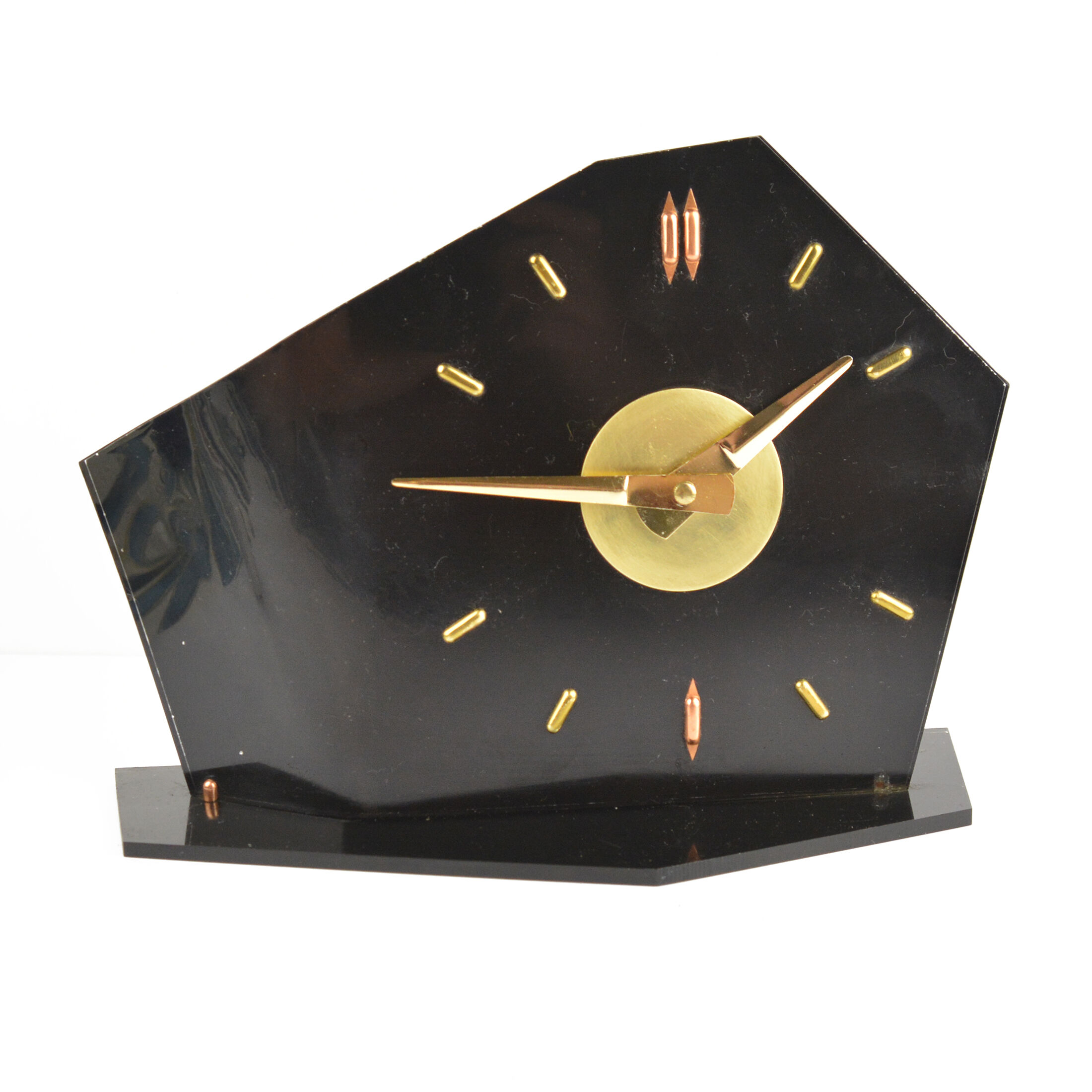 1950s bakelite brusel style fireplace clock, prim czechoslovakia