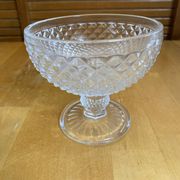 Set of 7 Glass Ice Cream Bowls Diamond Point France Vintage #E076