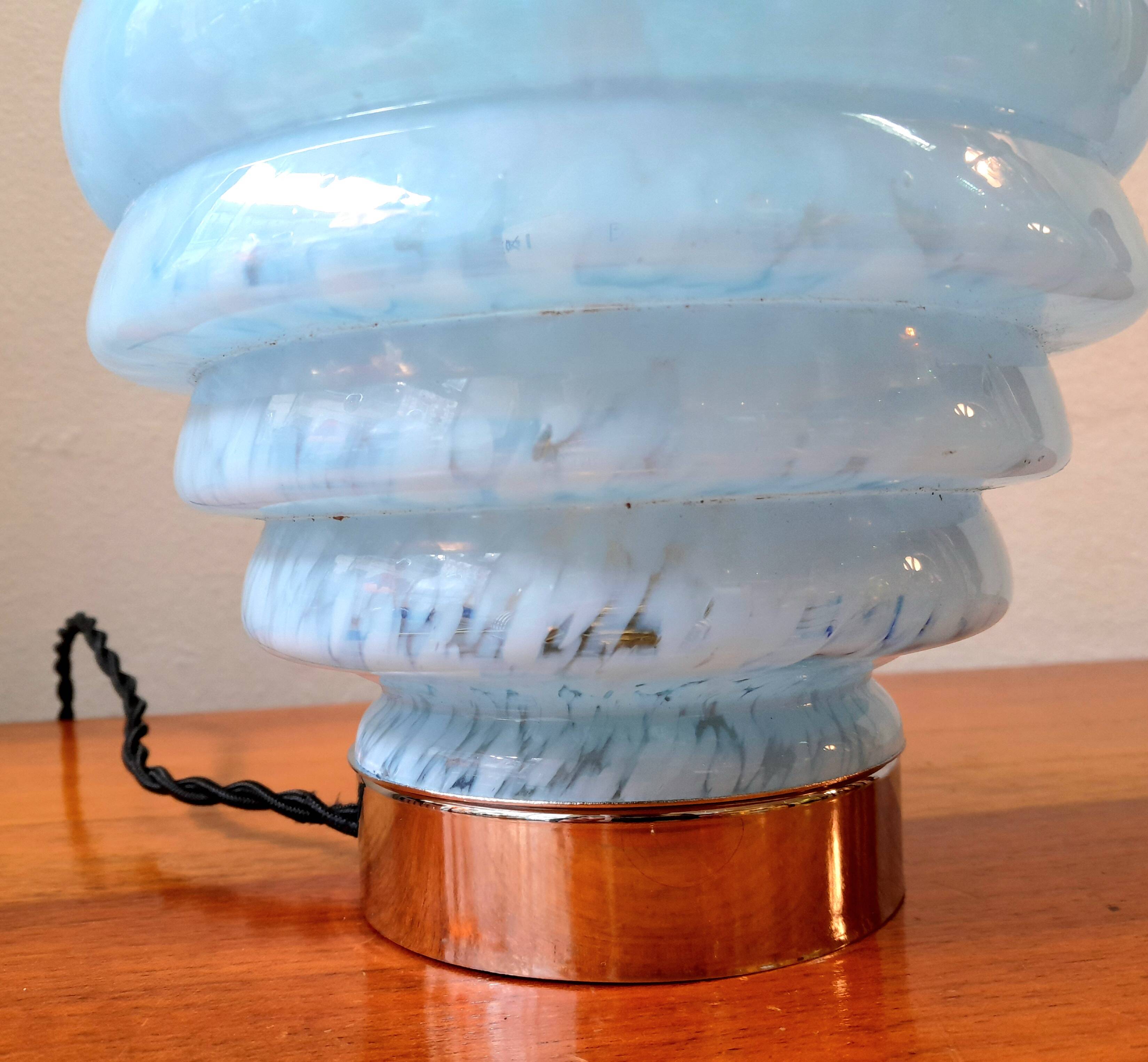 Art Deco table lamp in blue Clichy glass