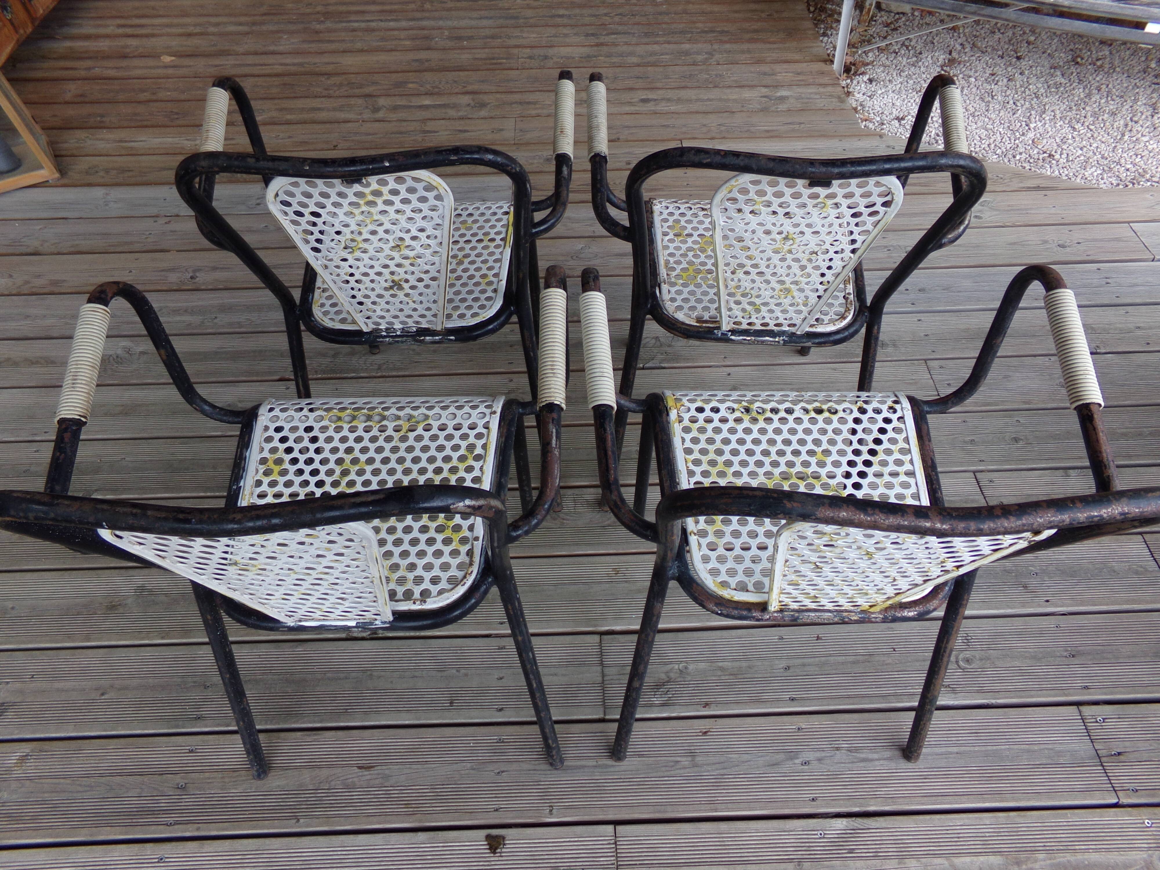 4 armchairs chairs Seducta perforated steel 50s by René Malaval