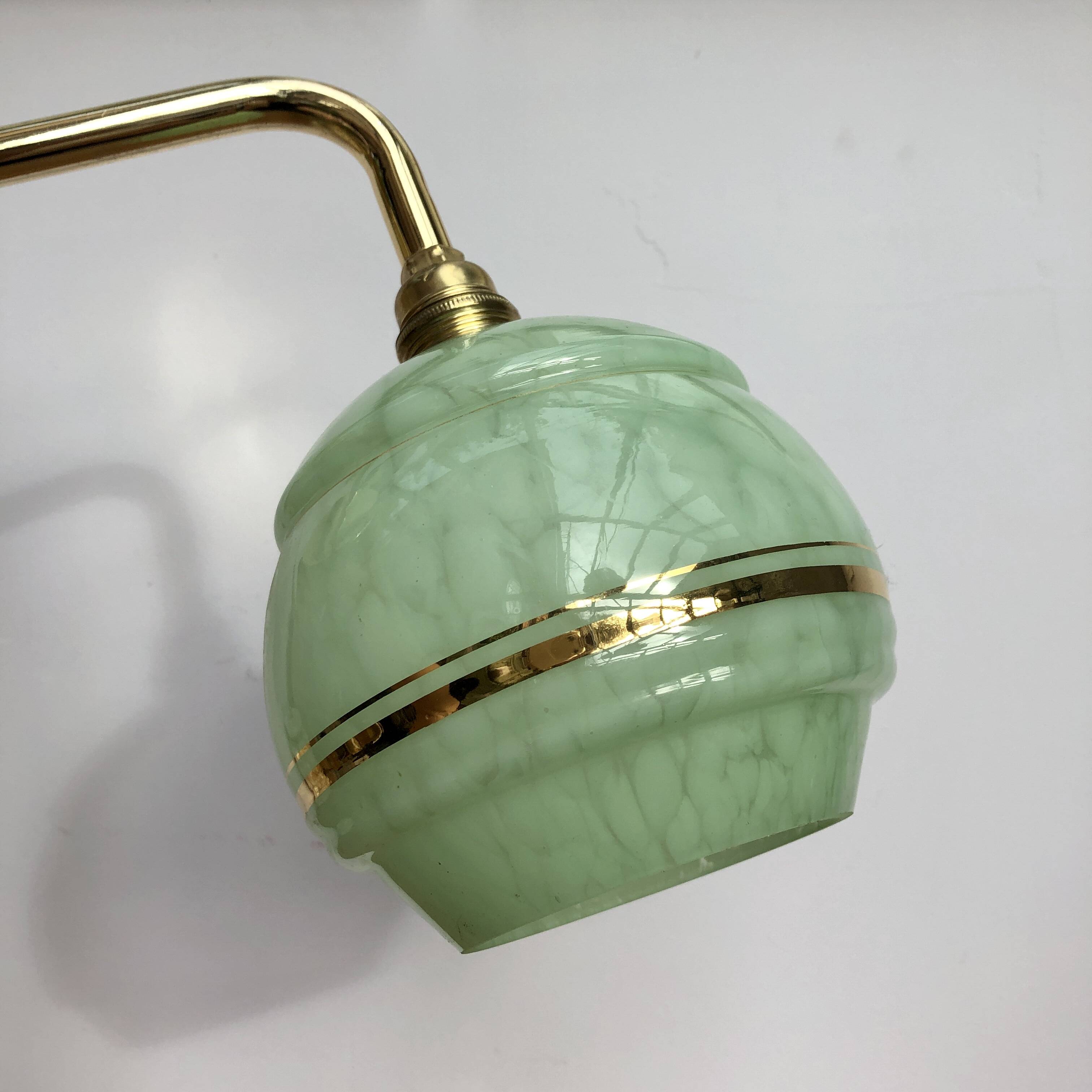 Vintage tulip wall lamp in mint green and gold Clichy glass