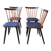 Set of 4 dining chairs with splayed legs and navy blue seat covers, 1960s