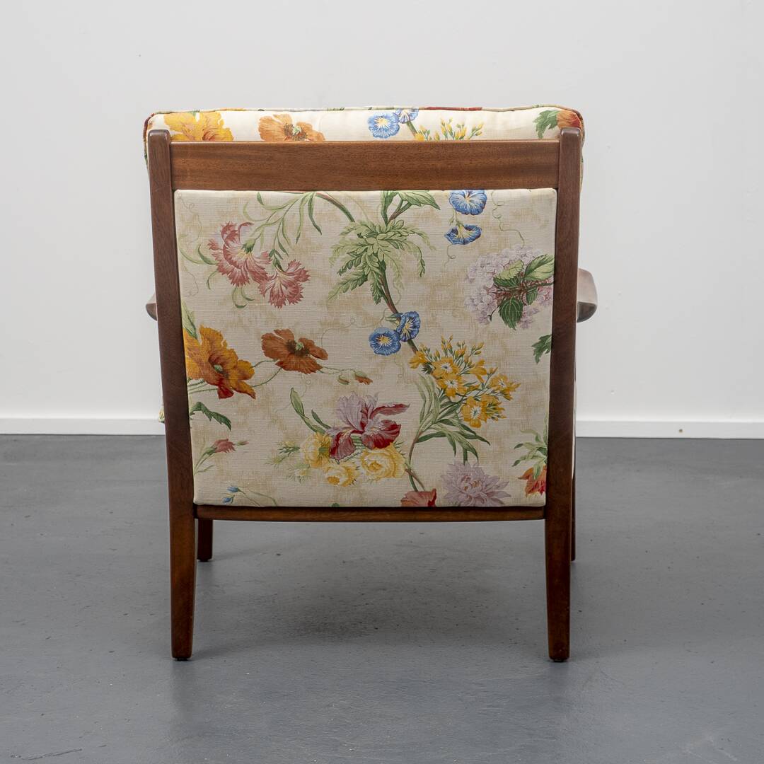 Restored 1960s armchair, floral pattern, two available.