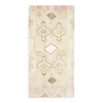 Tapis coureur vintage turc en laine et coton noué à la main des années 1970, 140x283.