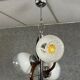 Vintage chandelier in chromed metal and wood with 3 Murano glass globes