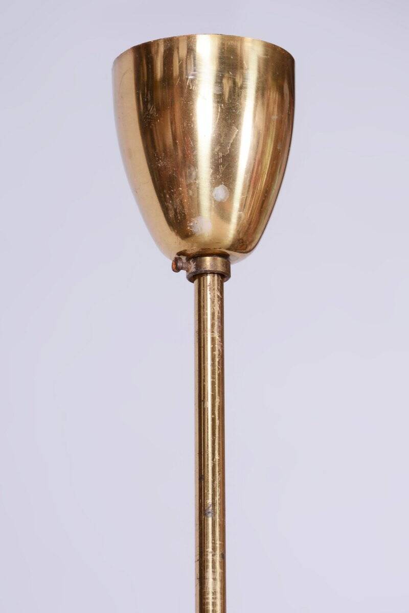 Mid-Century Chandelier in Brass and Frosted Glass, Czech, 1950s