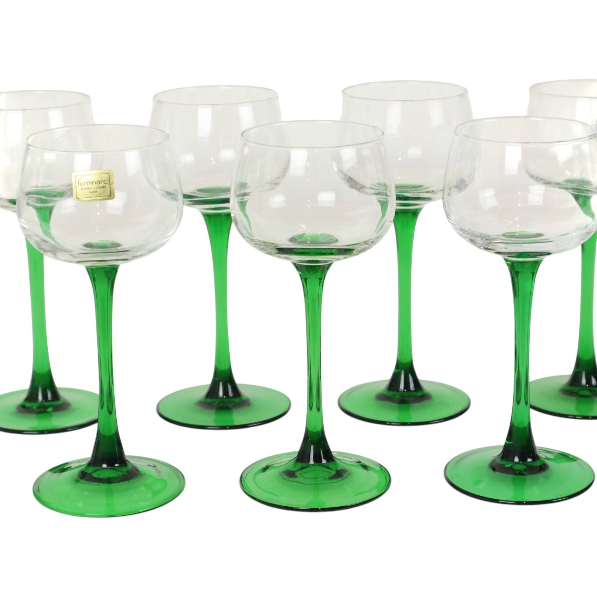 Ensemble de 14 verres à vin vintage Luminarc Alsace avec tiges vertes étroites.