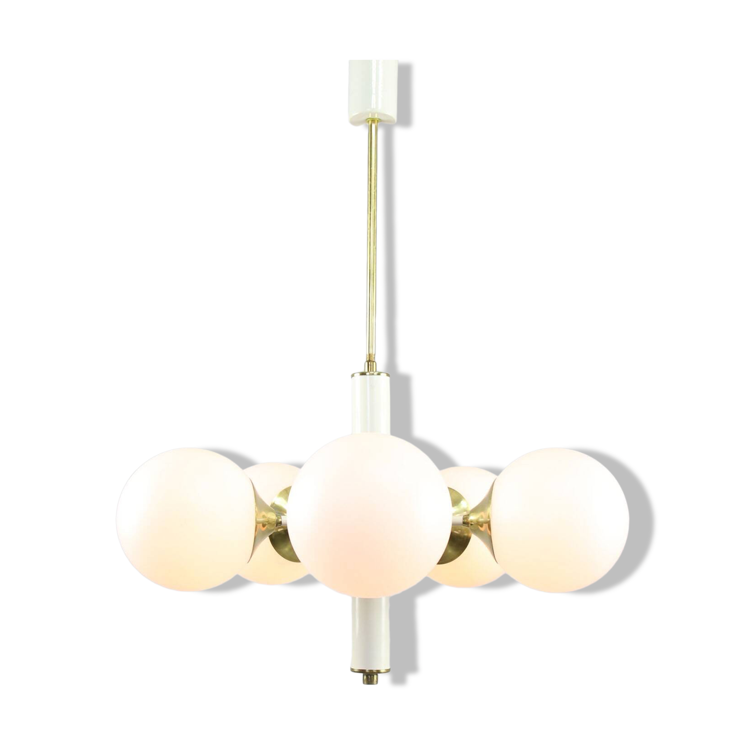 Mid-century Modern Italian Brass and Opaline Sputnik Chandelier