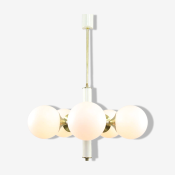 Mid-century Modern Italian Brass and Opaline Sputnik Chandelier