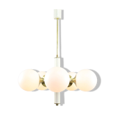 Lustre italien Spoutnik en laiton et opaline, milieu XXème